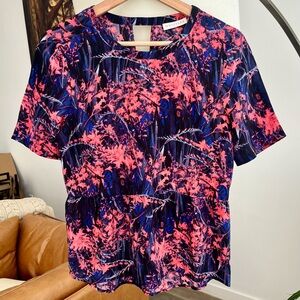 Whistles Silk Pink & Blue Short Sleeve Top